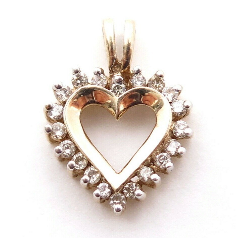Vintage Signed 10k Cbi Solid Yellow Gold Diamond Heart Love Necklace Pendant 417 275$